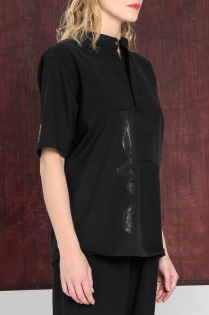 BOLD ICON t-shirt koszulka bluzka patchwork z panelami ręcznie szyta limitowana made in Poland czarna z malowaniem (2).jpg