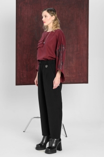 BOLD ICON spodnie eleganckie szerokie tencel z burgundową stebnówką czarne ekskluzywne limitowana kolekcja kapsułowa (7).jpg