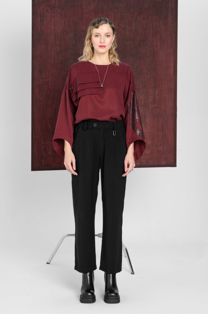 BOLD ICON spodnie eleganckie szerokie tencel z burgundową stebnówką czarne ekskluzywne limitowana kolekcja kapsułowa (8).jpg