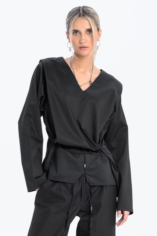 Bluzka krótka koszulowa kopertowa z dekoltem w serek elegancka do biura casual synthetic bawełna (17).jpg