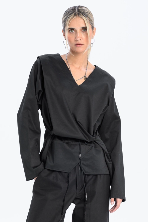 Bluzka krótka koszulowa kopertowa z dekoltem w serek elegancka do biura casual synthetic bawełna (17).jpg