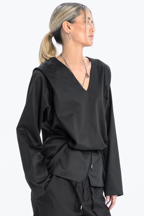 Bluzka krótka koszulowa kopertowa z dekoltem w serek elegancka do biura casual synthetic bawełna (16).jpg