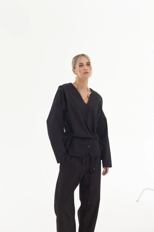 Bluzka krótka koszulowa kopertowa z dekoltem w serek elegancka do biura casual synthetic bawełna (11).jpg