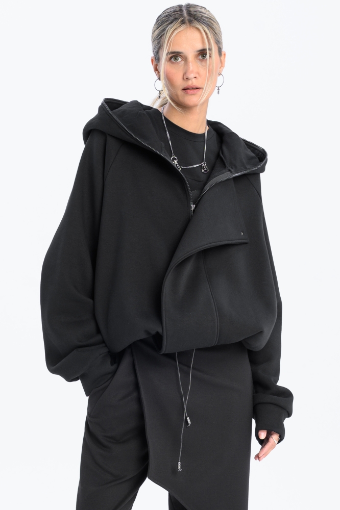 Bluza awangardowa z panelem linoryt czarna synthetic rozpinana duży kaptur (6).jpg