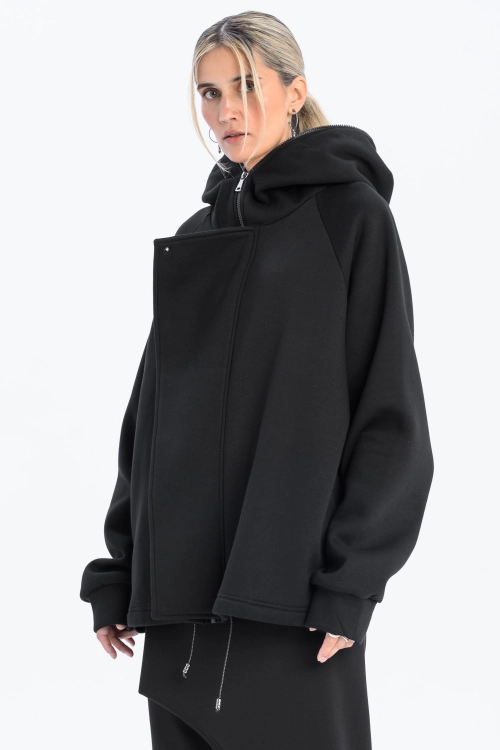 Bluza awangardowa z panelem linoryt czarna synthetic rozpinana duży kaptur (1).jpg