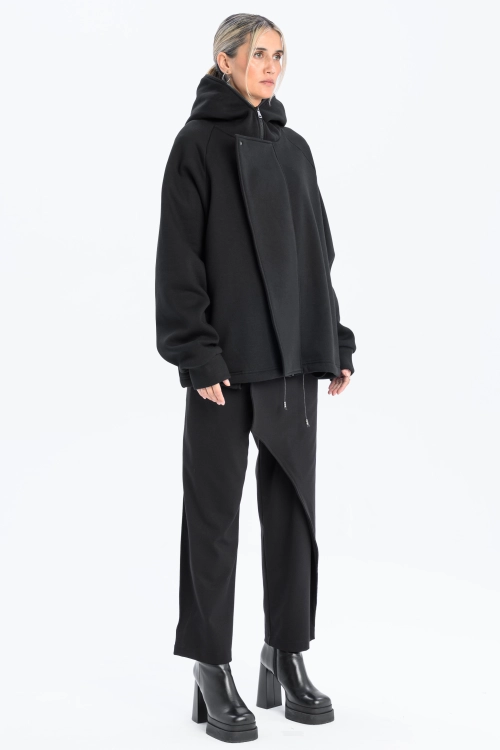 Bluza awangardowa z panelem linoryt czarna synthetic rozpinana duży kaptur (2).jpg