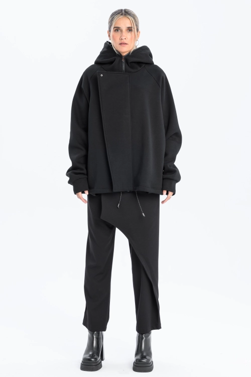 Bluza awangardowa z panelem linoryt czarna synthetic rozpinana duży kaptur (3).jpg