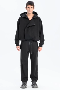 Bluza awangardowa z panelem linoryt czarna synthetic rozpinana duży kaptur (4).jpg