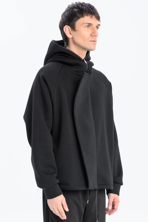 Bluza awangardowa z panelem linoryt czarna synthetic rozpinana duży kaptur (7).jpg