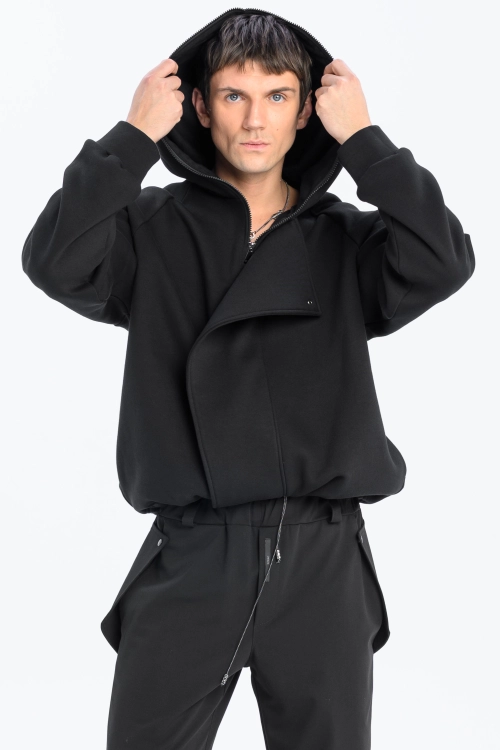 Bluza awangardowa z panelem linoryt czarna synthetic rozpinana duży kaptur (9).jpg