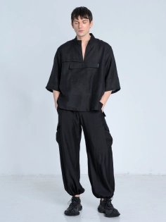 SS26 koszula len european flax ekskluzywna z krótkim rękawem azjatycka ze stójką japan style_0001_KJ6_9066.jpg