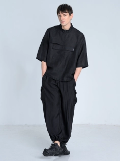 SS26 koszula len european flax ekskluzywna z krótkim rękawem azjatycka ze stójką japan style_0002_KJ6_9058.jpg